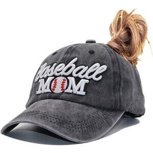 Baseball Mom Ponytail Baseball Cap Messy Bun Vintage Washed Distressed Twill